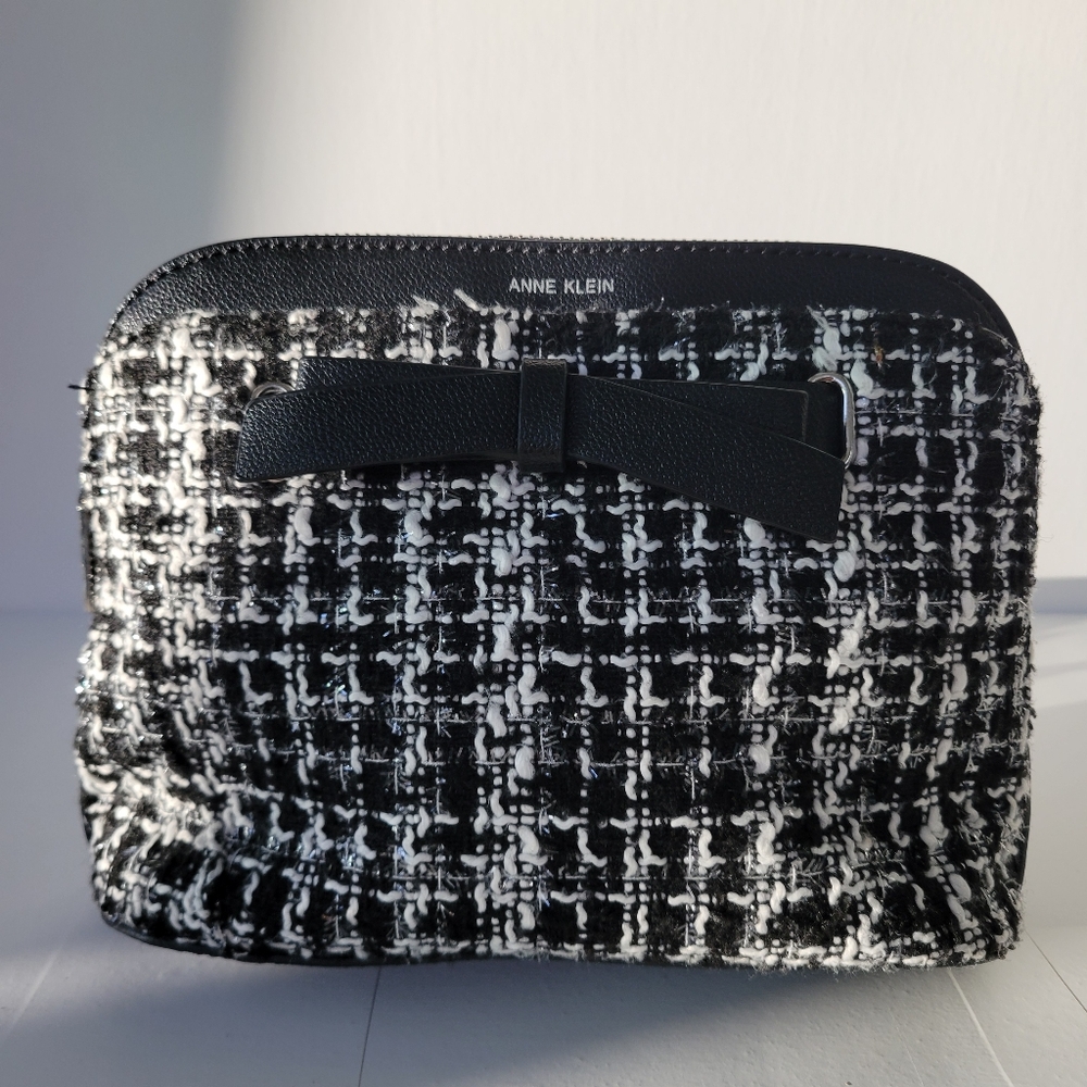 Anne Klein Black and White Tweed Crossbody Handbag